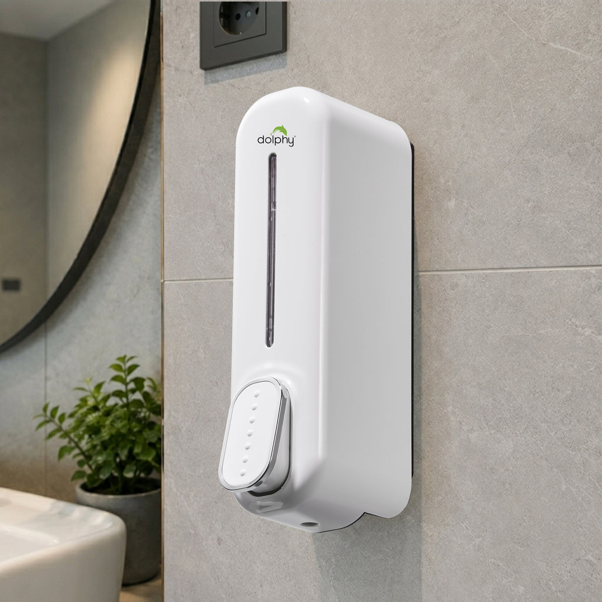 Dolphy 300ml Wall Mount Soap Dispenser – White ABS Plastic, Manual Push, Refillable for Liquid Soap, Sanitiser, Lotion