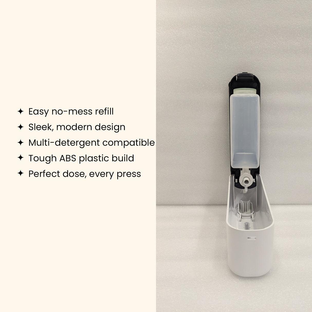 Dolphy 300ml Wall Mount Soap Dispenser – White ABS Plastic, Manual Push, Refillable for Liquid Soap, Sanitiser, Lotion