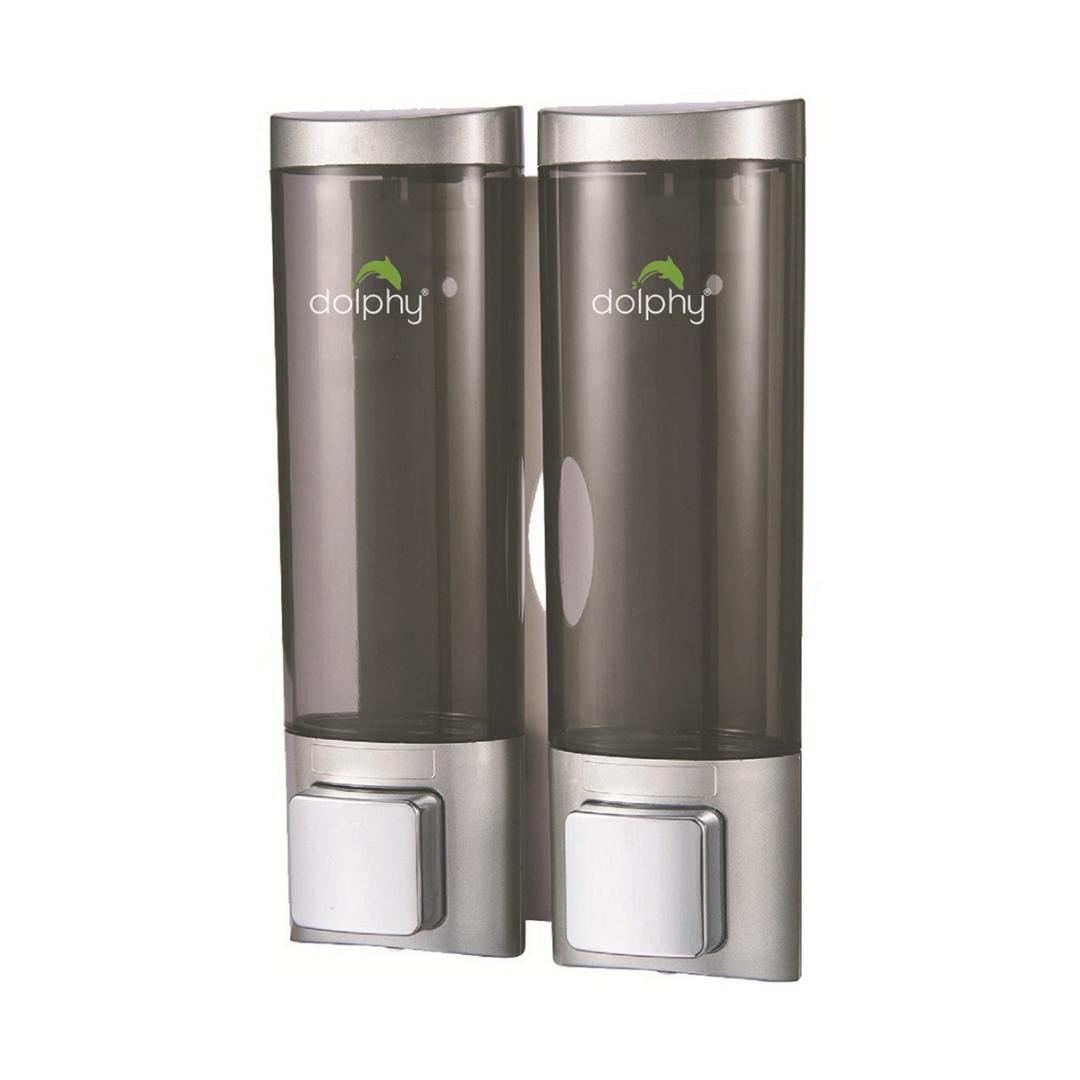 Dolphy 200ml Wall Mount Soap Dispenser (Pack of 2) – Transparent Black ABS Manual Dispensers for Liquid Soap, Shampoo, Sanitiser & Lotion