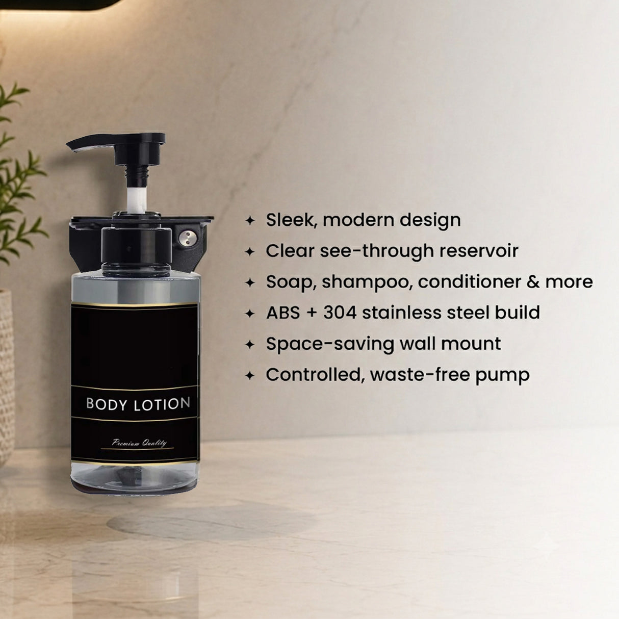 Dolphy 300ml Transparent Manual Soap Dispenser – Clear Black ABS & Steel Wall Mount Pump for Bathroom, Kitchen & Office Use