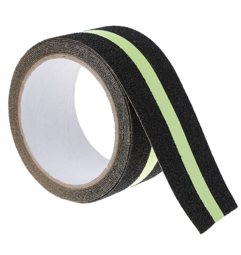 Dolphy Anti-Skid Safety Tape 50mm x 18m – Black with Glow-in-the-Dark Stripe, 60-Grit Slip-Resistant Surface, Water & Chemical Resistant for Indoor & Outdoor High-Traffic Safety