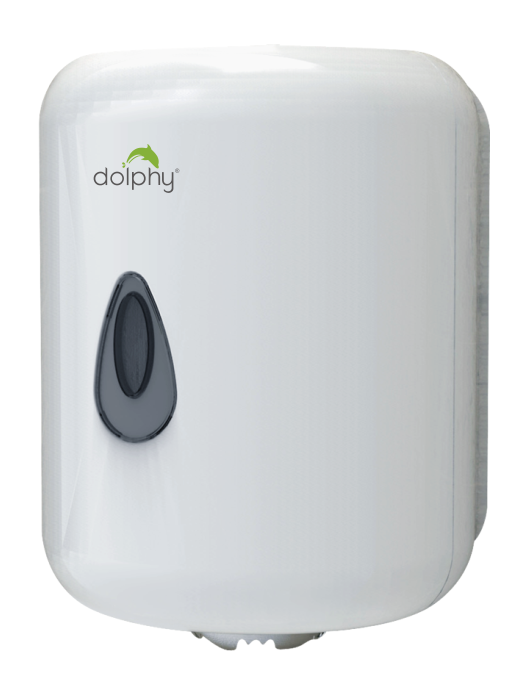 Dolphy Center Pull Toilet Paper Dispenser – White, Wall Mount, Auto-Cut, Durable ABS, Hygienic One-Hand Operation