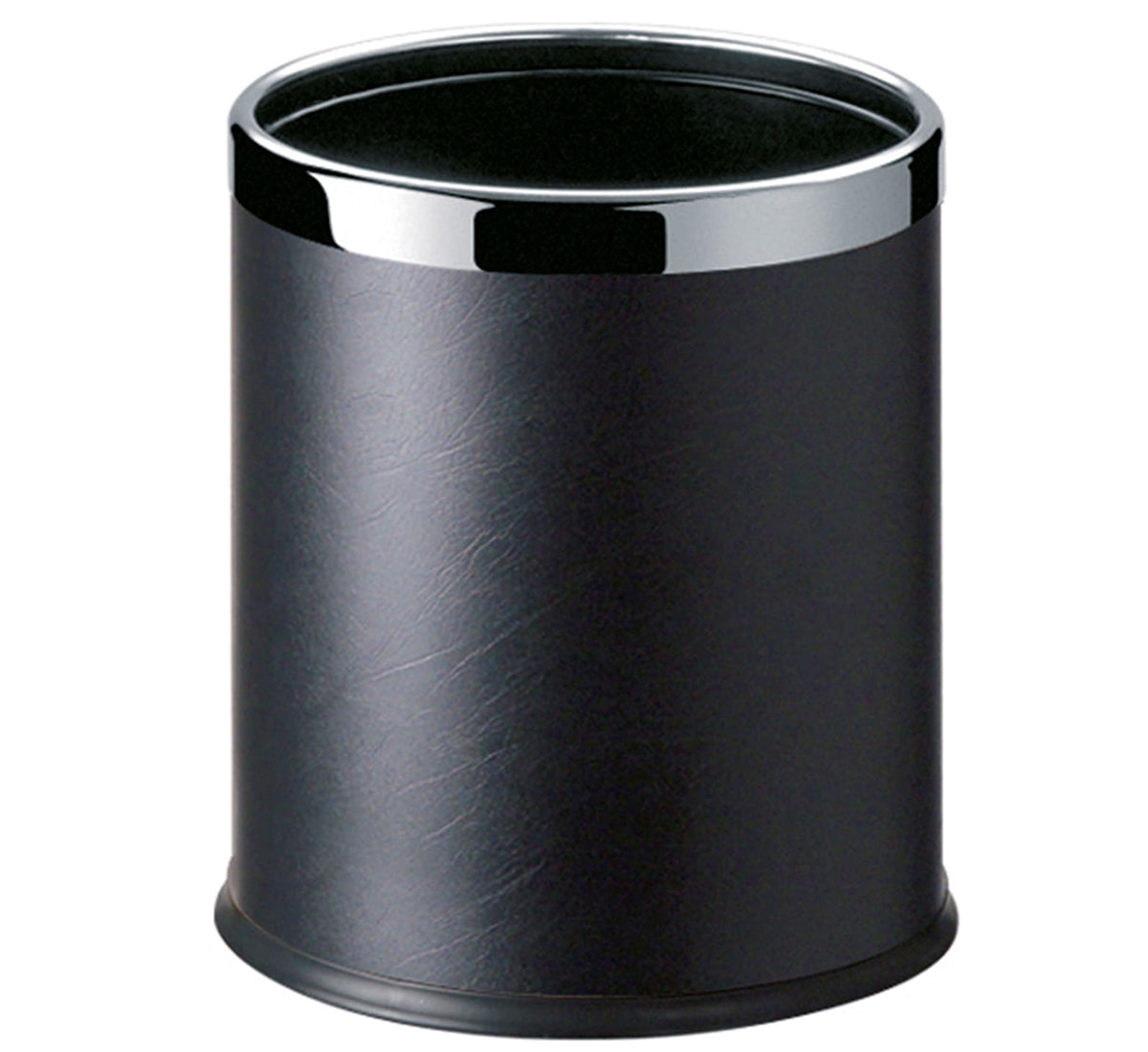 Dolphy Round Leatherette Room Bin 10L – Black Waste Bin with Stainless Steel Rim, Elegant Hotel Room Rubbish Bin, Durable & Stylish Design