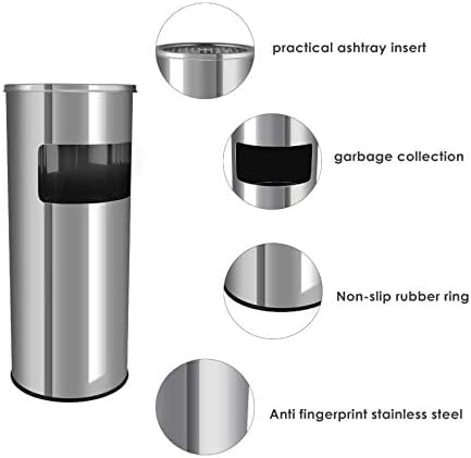 Dolphy 10L Rust-Resistant Stainless Steel Ashtray with Integrated Bin – Outdoor Round Waste Bin for Hotel, Office & Commercial Use – Silver Finish