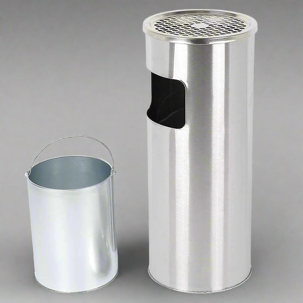 Dolphy 10L Rust-Resistant Stainless Steel Ashtray with Integrated Bin – Outdoor Round Waste Bin for Hotel, Office & Commercial Use – Silver Finish