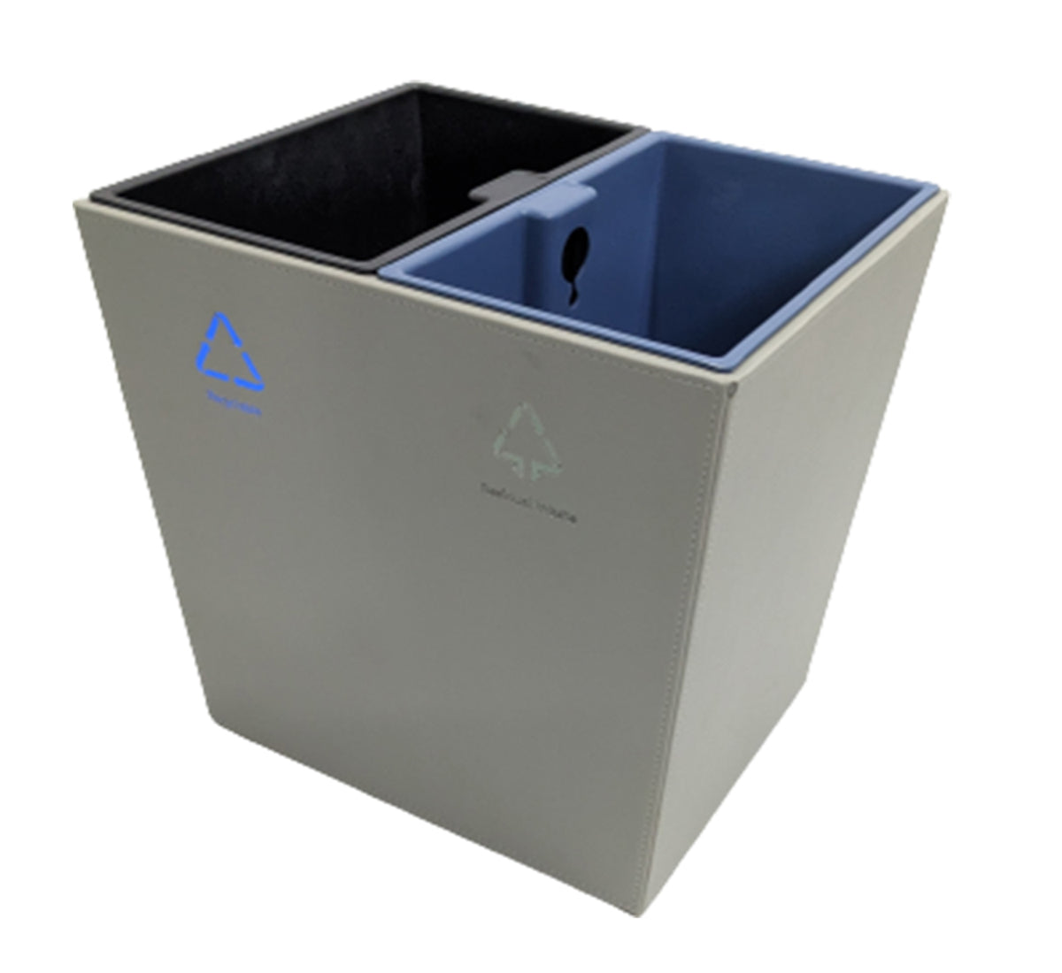 Dolphy 14L Premium Grey Leather & Wood Dual Compartment Recycle Bin – Stylish Waste Separation for Home, Office & Hotels