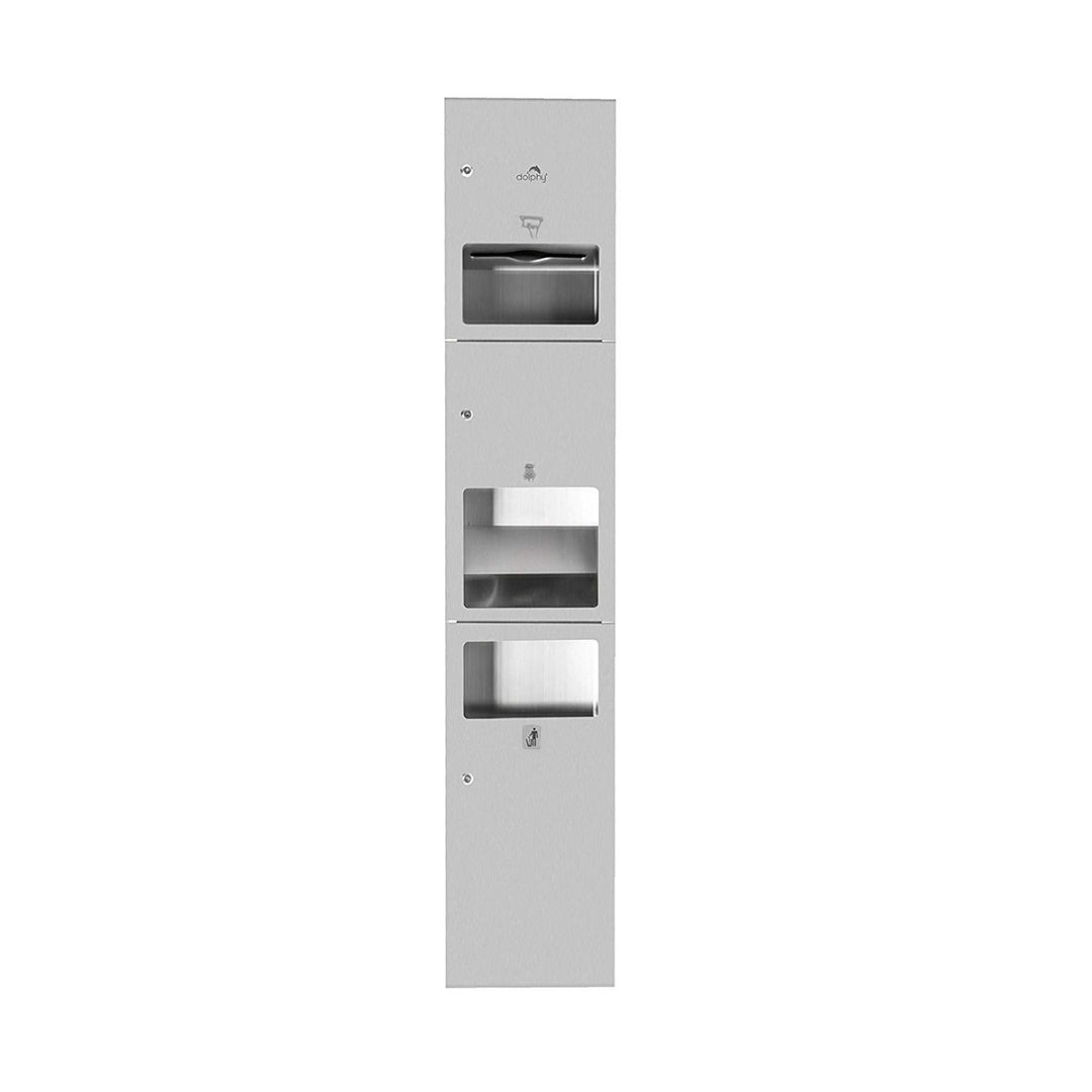 Dolphy Automatic 3-in-1 Washroom Recessed Panel – Stainless Steel, Silver, Touch-Free Dispenser, Hand Dryer & Waste Bin