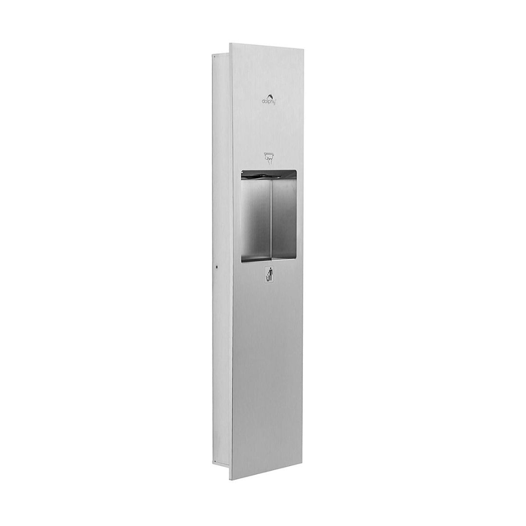 Dolphy Automatic 2-in-1 Washroom Recessed Panel – Stainless Steel, Silver, Touch-Free Paper Dispenser & Waste Bin