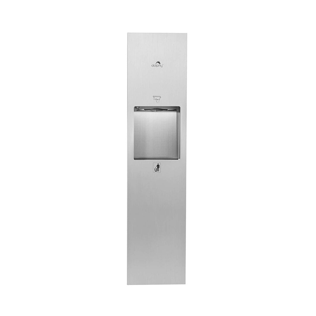 Dolphy Automatic 2-in-1 Washroom Recessed Panel – Stainless Steel, Silver, Touch-Free Paper Dispenser & Waste Bin