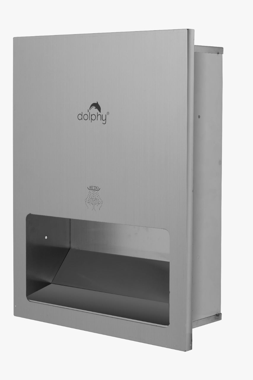 Dolphy Hot or Cold Recessed Stainless Steel Hand Dryer – Silver | Automatic, Energy-Efficient, Touchless Wall-Mount Dryer for Commercial Bathrooms