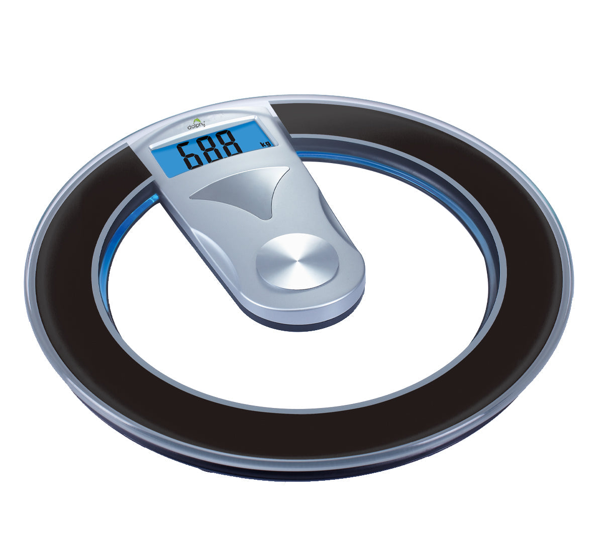 Dolphy Digital Weight Scale – 150kg Capacity, LED Display, Round Tempered Glass Body with ABS Base, Transparent Black Bathroom Scale for Accurate Weighing