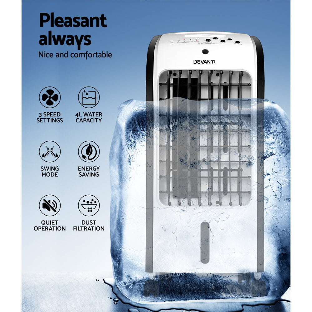 Devanti 4L evaporative air cooler with remote, black and white