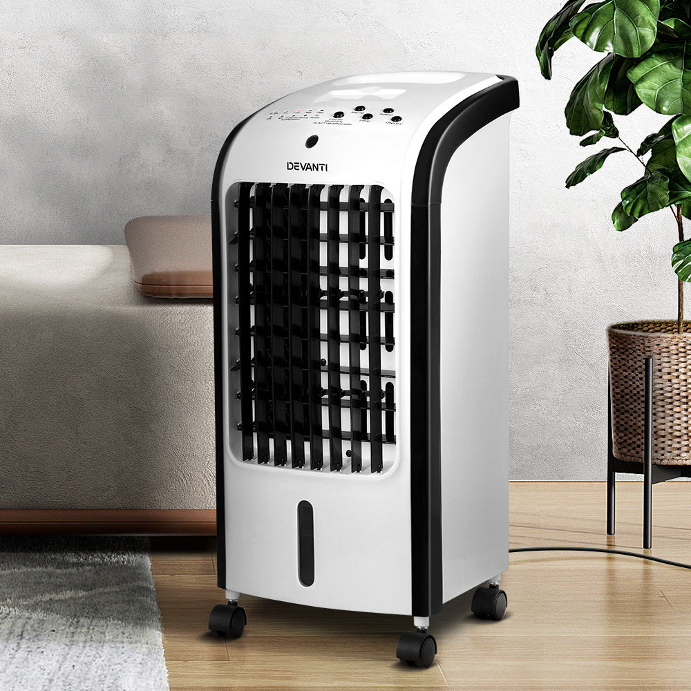 Devanti 4L evaporative air cooler with remote, black and white