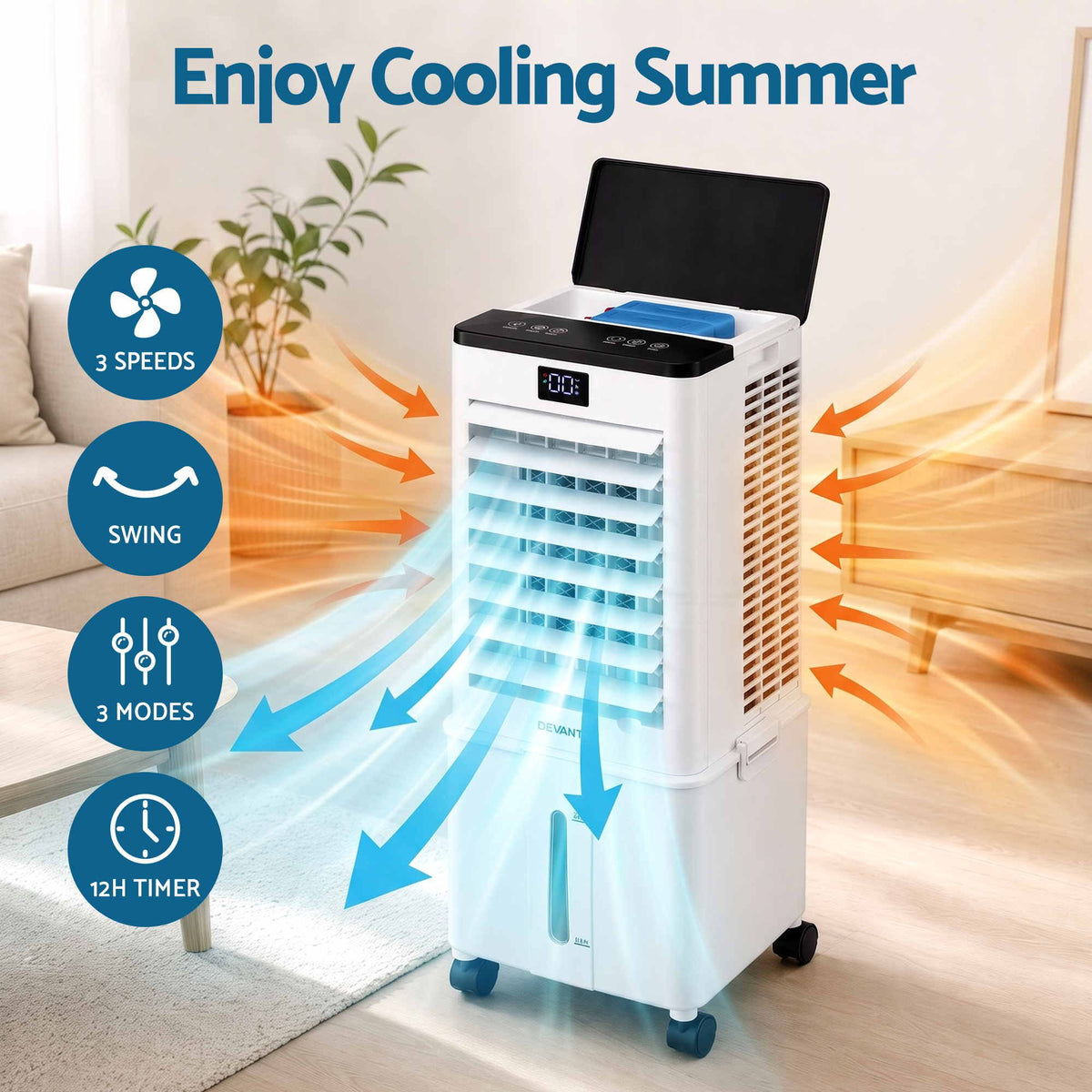 Devanti 8L 3-in-1 Evaporative Air Cooler 4 Ice Packs Remote Control 3 Speed