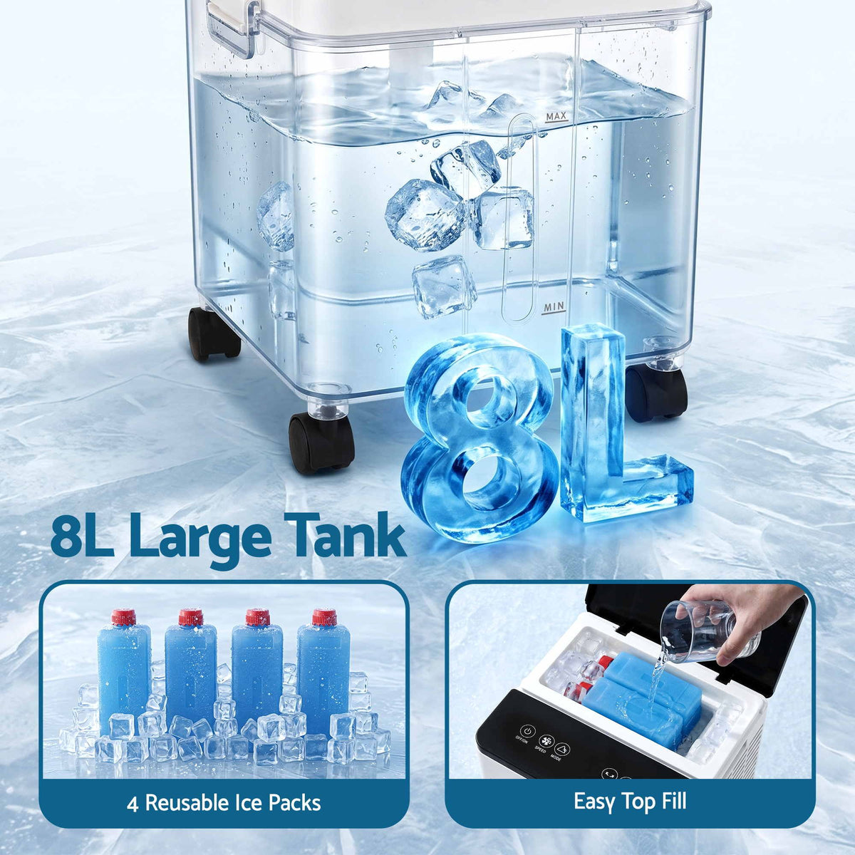 Devanti 8L 3-in-1 Evaporative Air Cooler 4 Ice Packs Remote Control 3 Speed