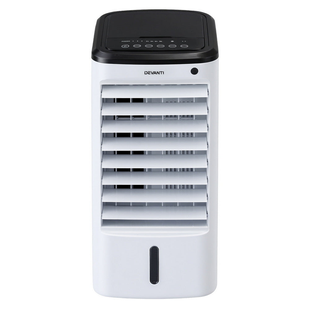 Devanti 4L 3-in-1 evaporative air cooler with remote, white and black