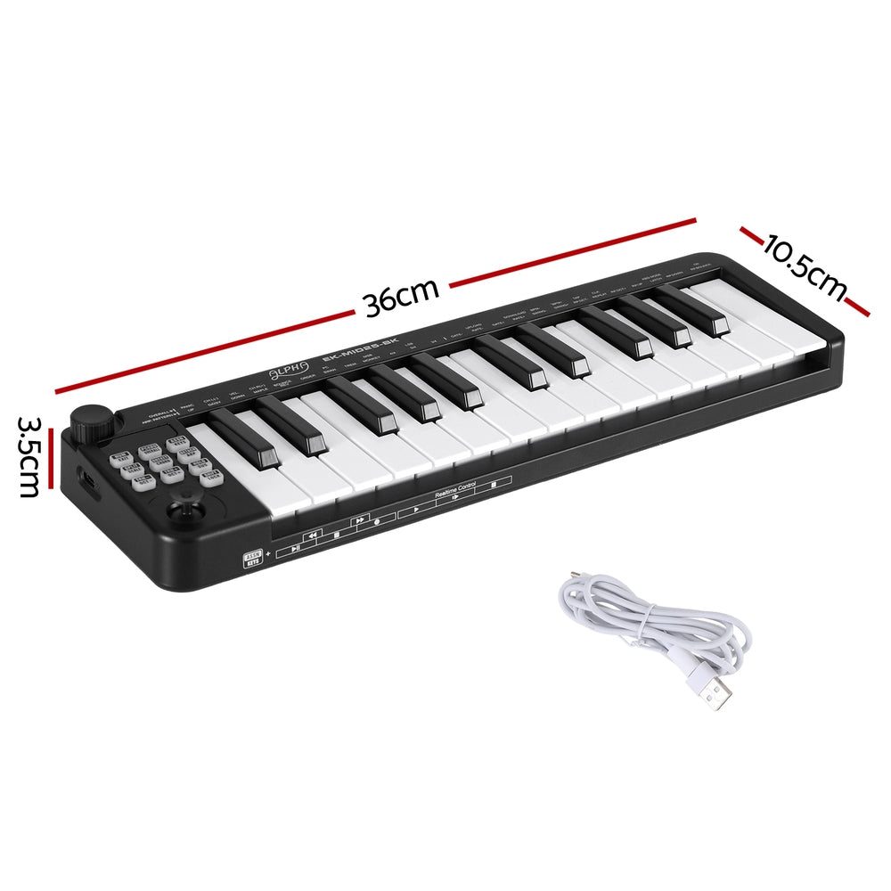 Alpha 25-Key MIDI Keyboard Controller Portable USB Laptop Black