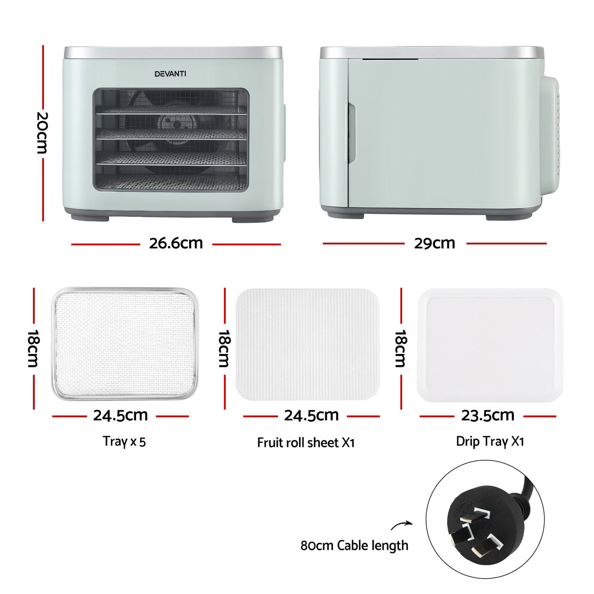 Devanti 5 tray food dehydrator, green