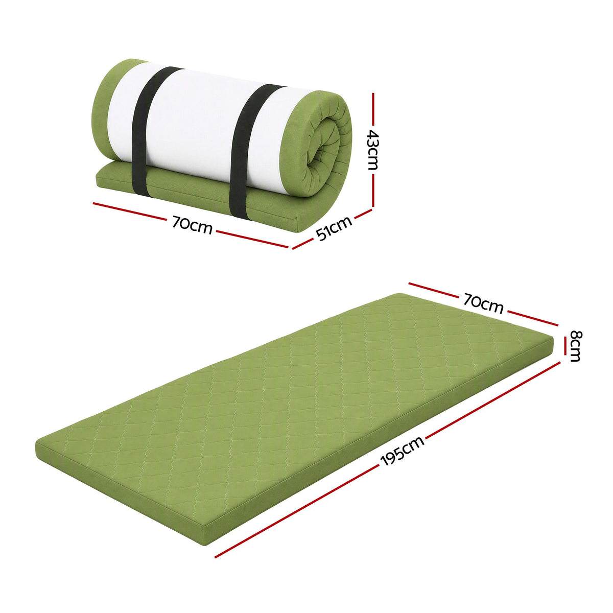 Giselle Folding Mattress Single 8cm Foldable Camping Travel Roll-Up Floor Bed.