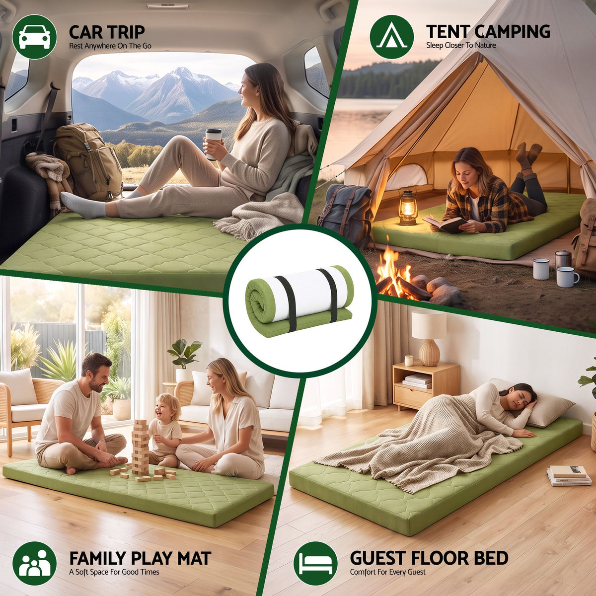 Giselle Folding Mattress Single 8cm Foldable Camping Travel Roll-Up Floor Bed.