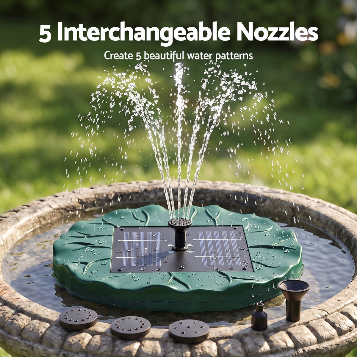 Solar fountain pumps, 31cm, operated by remote control.