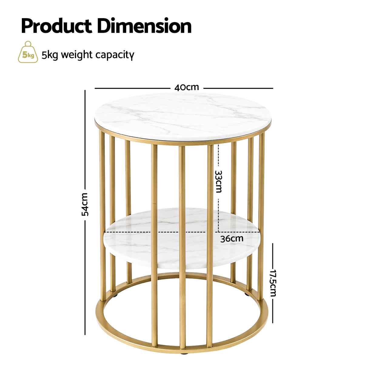 Artiss Coffee Table 2-Tier Round Marble Effect White&Gold