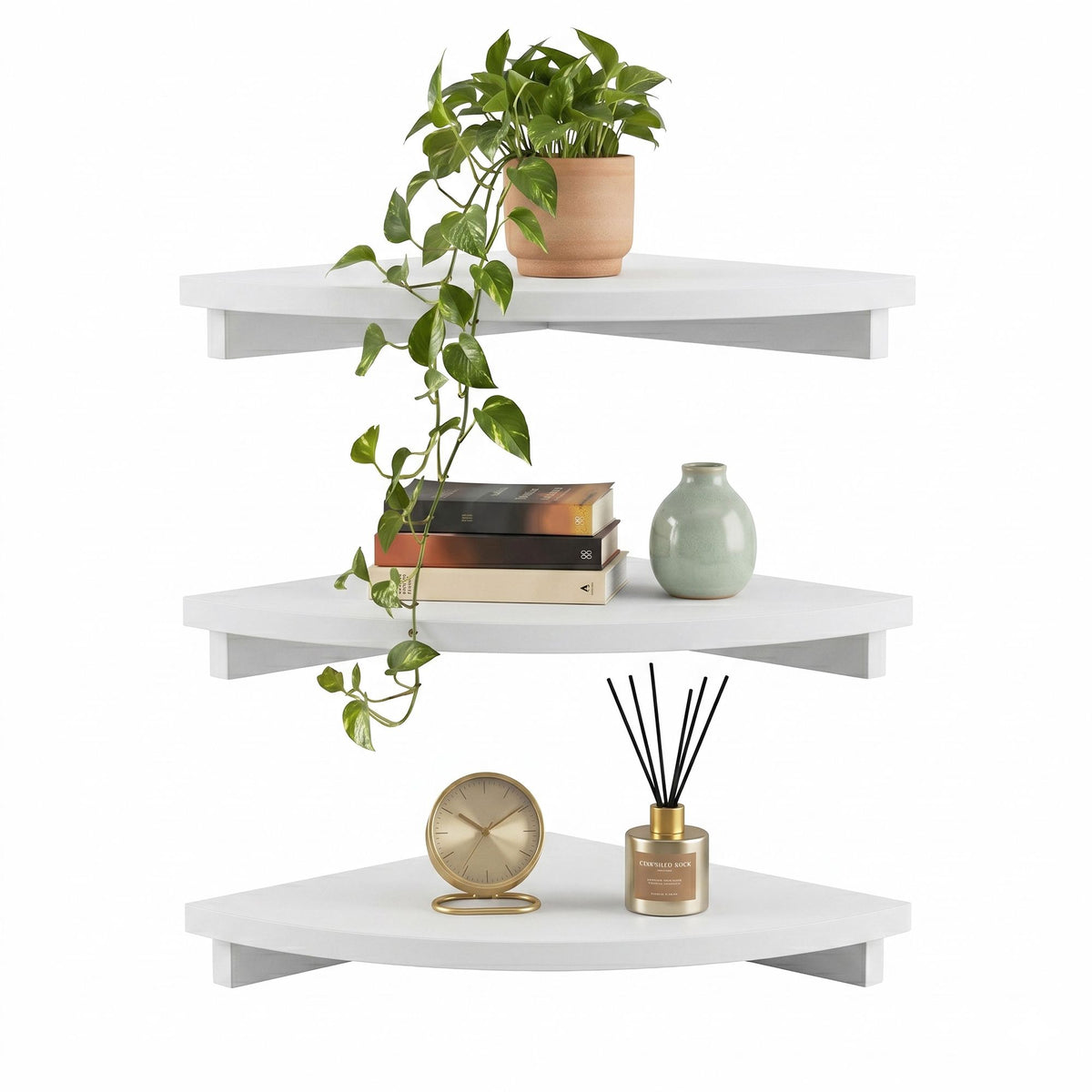 Artiss 3pc Corner Floating Wall Shelf Wall Mounted Display Rack Round Edge White.