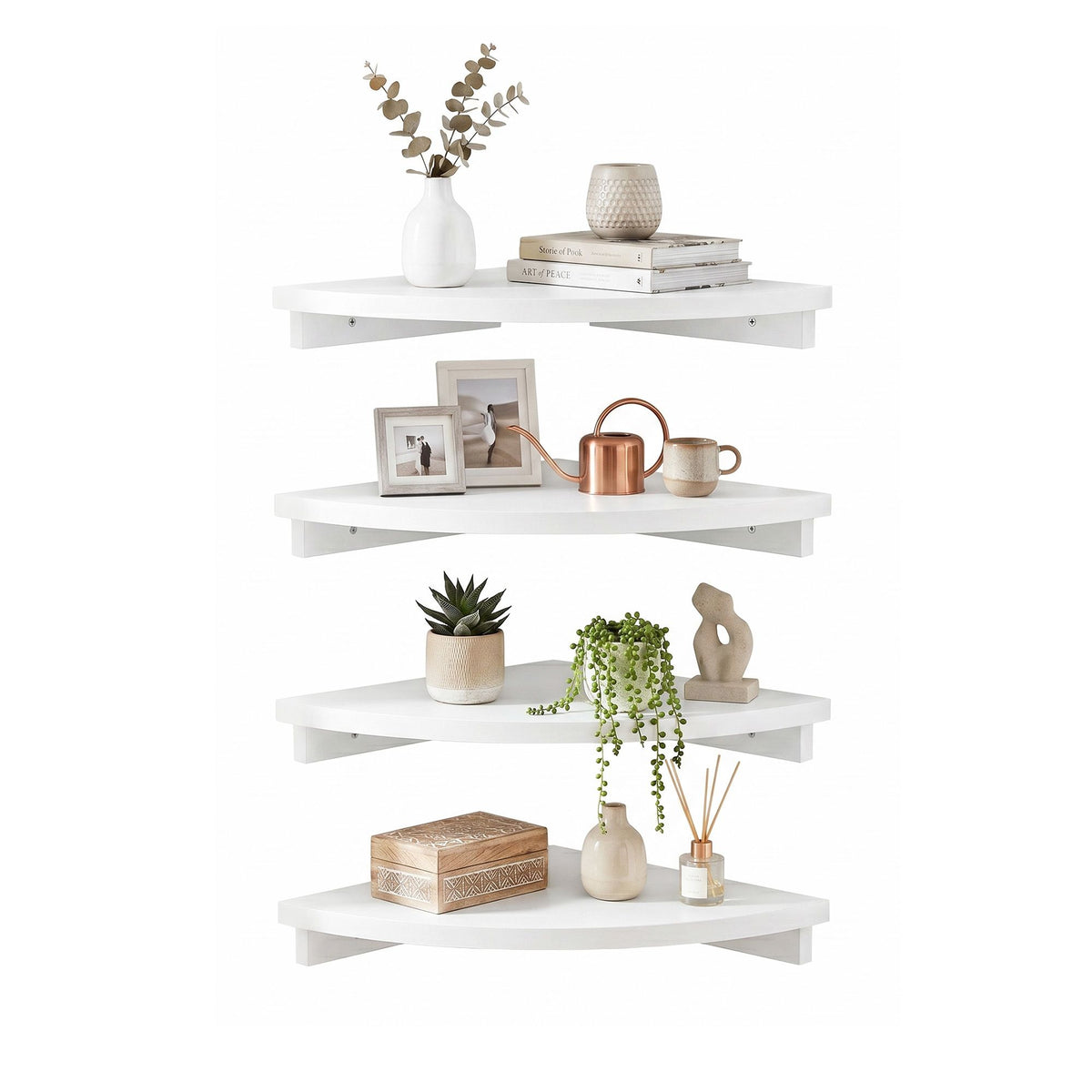 Artiss 4pc Corner Floating Wall Shelf Wall Mounted Display Rack Round Edge White.