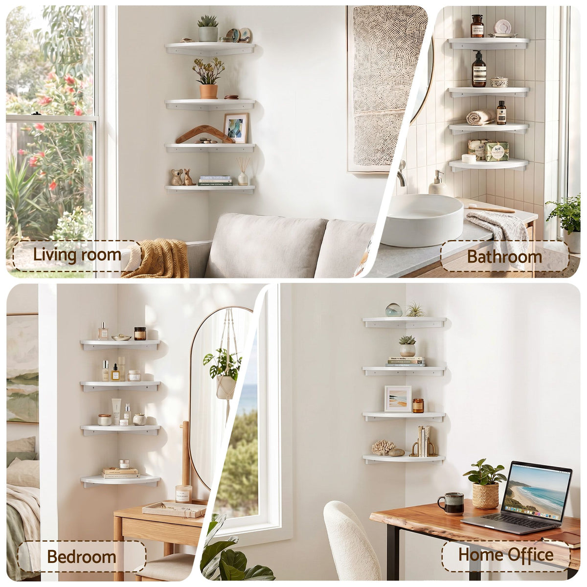 Artiss 4pc Corner Floating Wall Shelf Wall Mounted Display Rack Round Edge White.