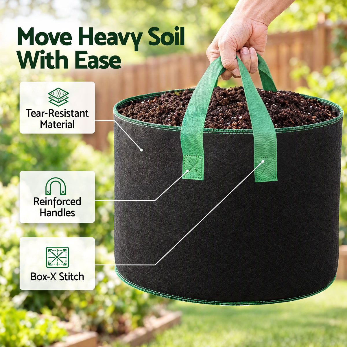 Green Fingers 15 Gallon Grow Bags 300gsm thick Aeration Fabric Pots 10 Pack.