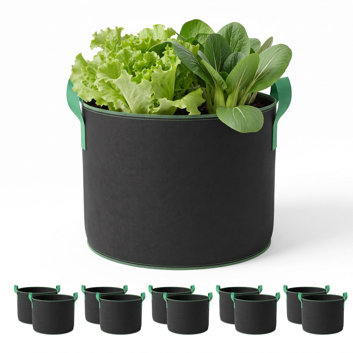Green Fingers 15 Gallon Grow Bags 300gsm thick Aeration Fabric Pots 10 Pack.