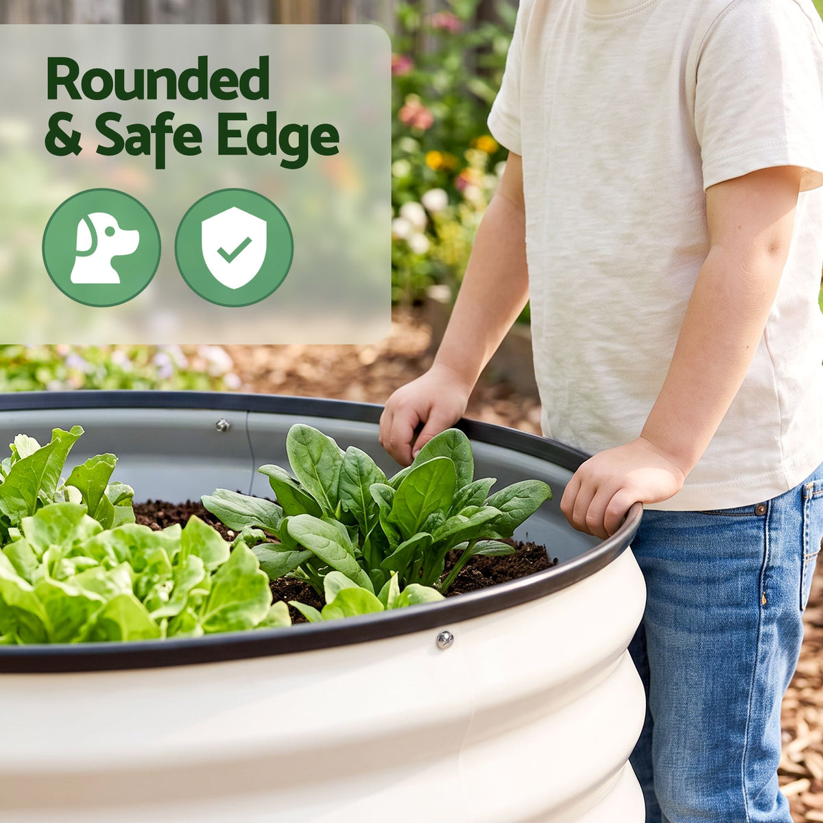 Green Fingers self watering round garden bed, galvanised, 60x60x30cm