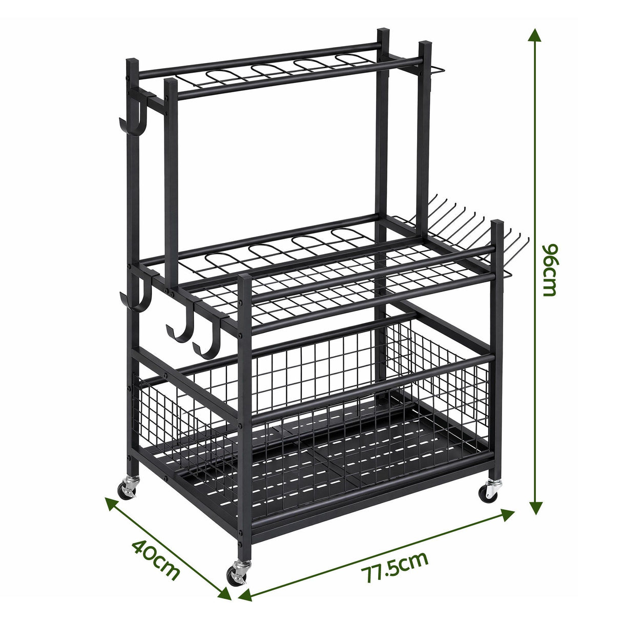 Gardeon Garden Tool Organizer Rack 16 Slots Rolling Garage Storage with Hooks - Shoppers Spot Tools > Tools Storage > Wall Storage Racks - Alternate view 9