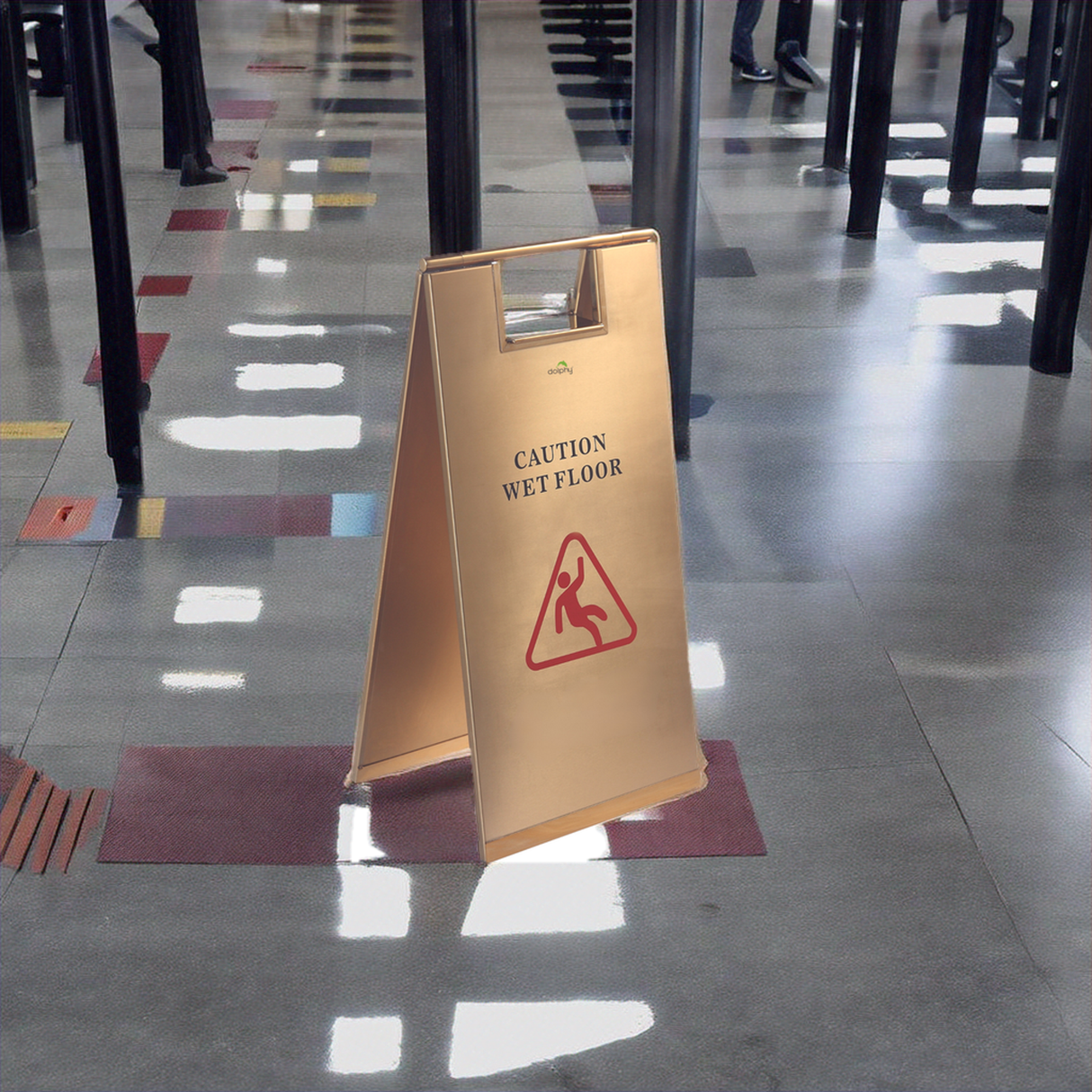 Dolphy Stainless Steel Wet Floor Safety Sign 30x28x60cm – Titanic Gold – Indoor & Outdoor Use