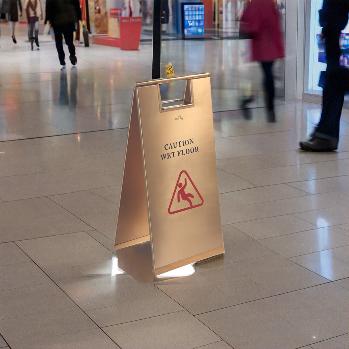 Dolphy Stainless Steel Wet Floor Safety Sign 30x28x60cm – Titanic Gold – Indoor & Outdoor Use