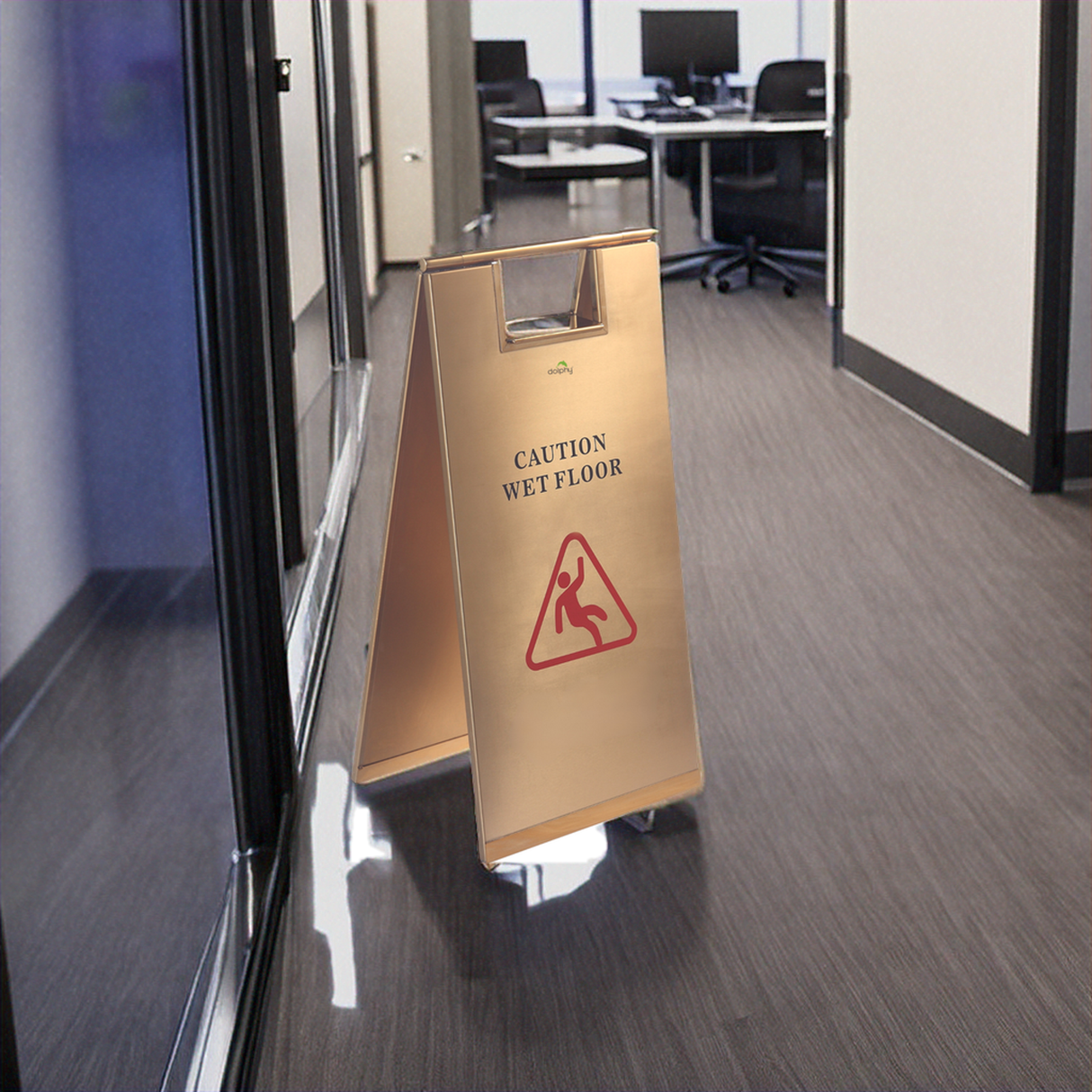Dolphy Stainless Steel Wet Floor Safety Sign 30x28x60cm – Titanic Gold – Indoor & Outdoor Use