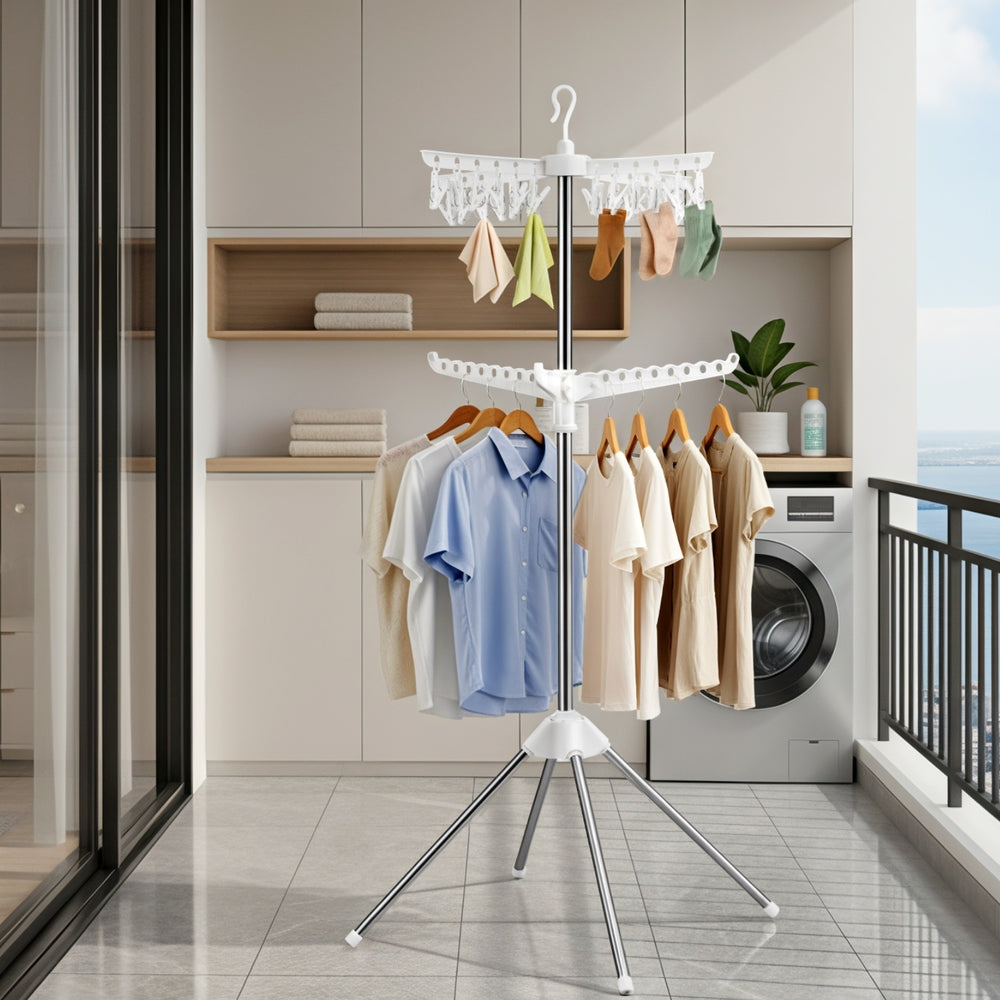 Artiss Clothes Rack Airer 2 Tier Rotatable Hanger Foldable