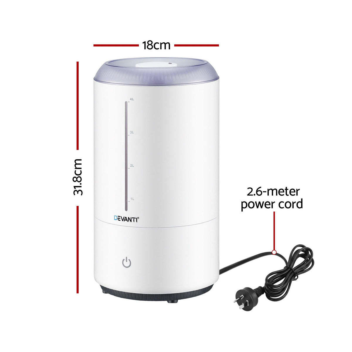Devanti 4L ultrasonic humidifier and aroma diffuser, white