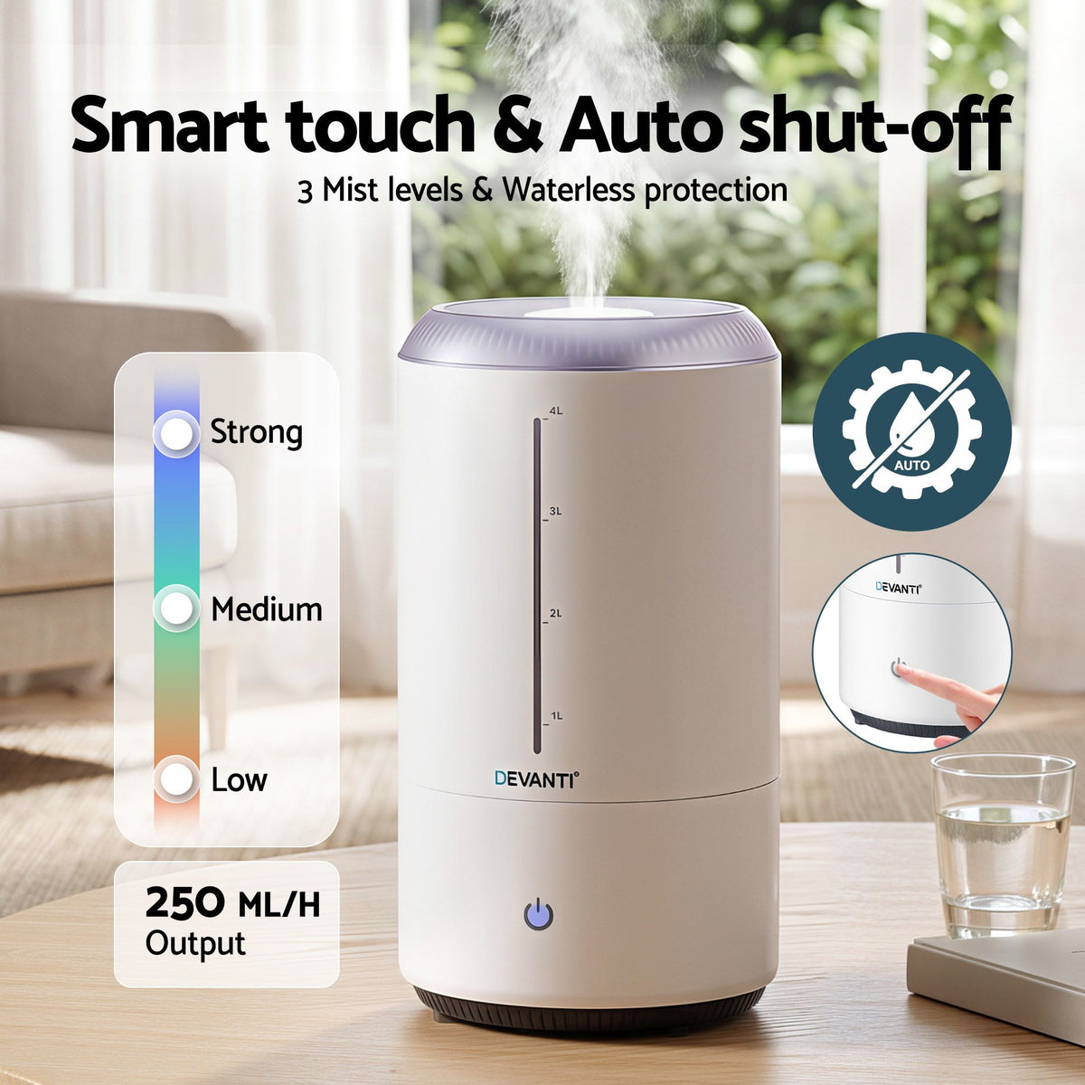 Devanti 4L ultrasonic humidifier and aroma diffuser, white