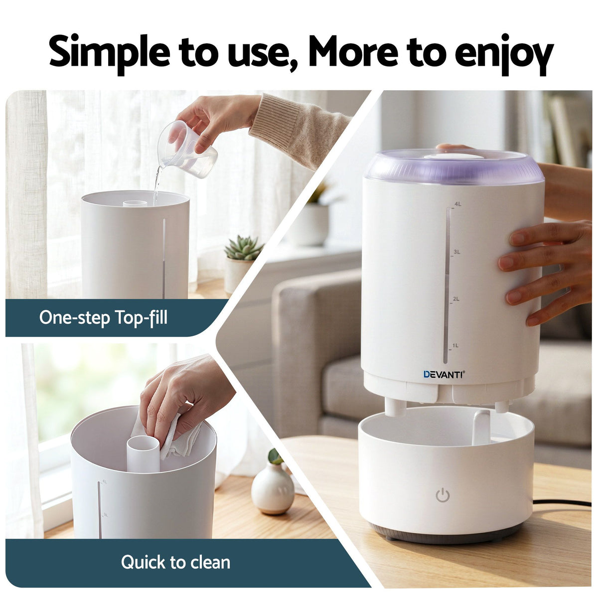 Devanti 4L ultrasonic humidifier and aroma diffuser, white