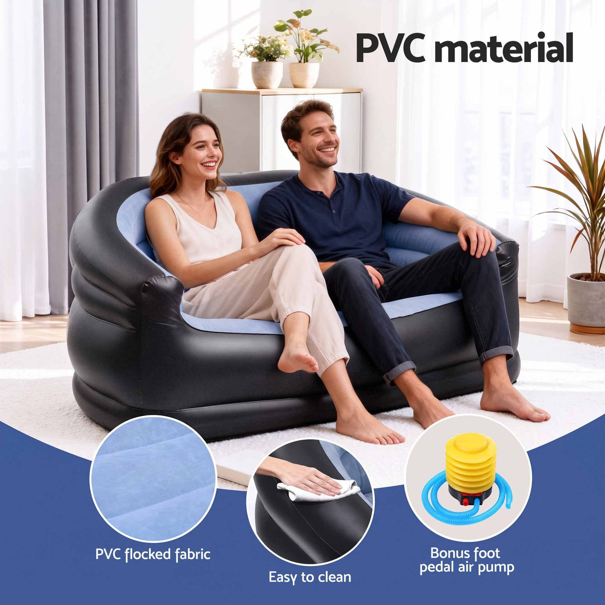 Gardeon Outdoor Air Sofa Inflatable Couch Two-Seater Lounge Chair with Pump Blow Up Couches for Camping.