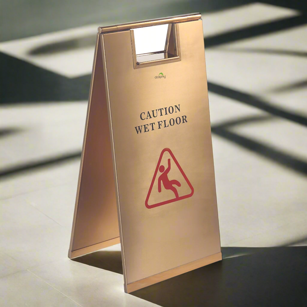 Dolphy Stainless Steel Wet Floor Safety Sign 30x28x60cm – Titanic Gold – Indoor & Outdoor Use