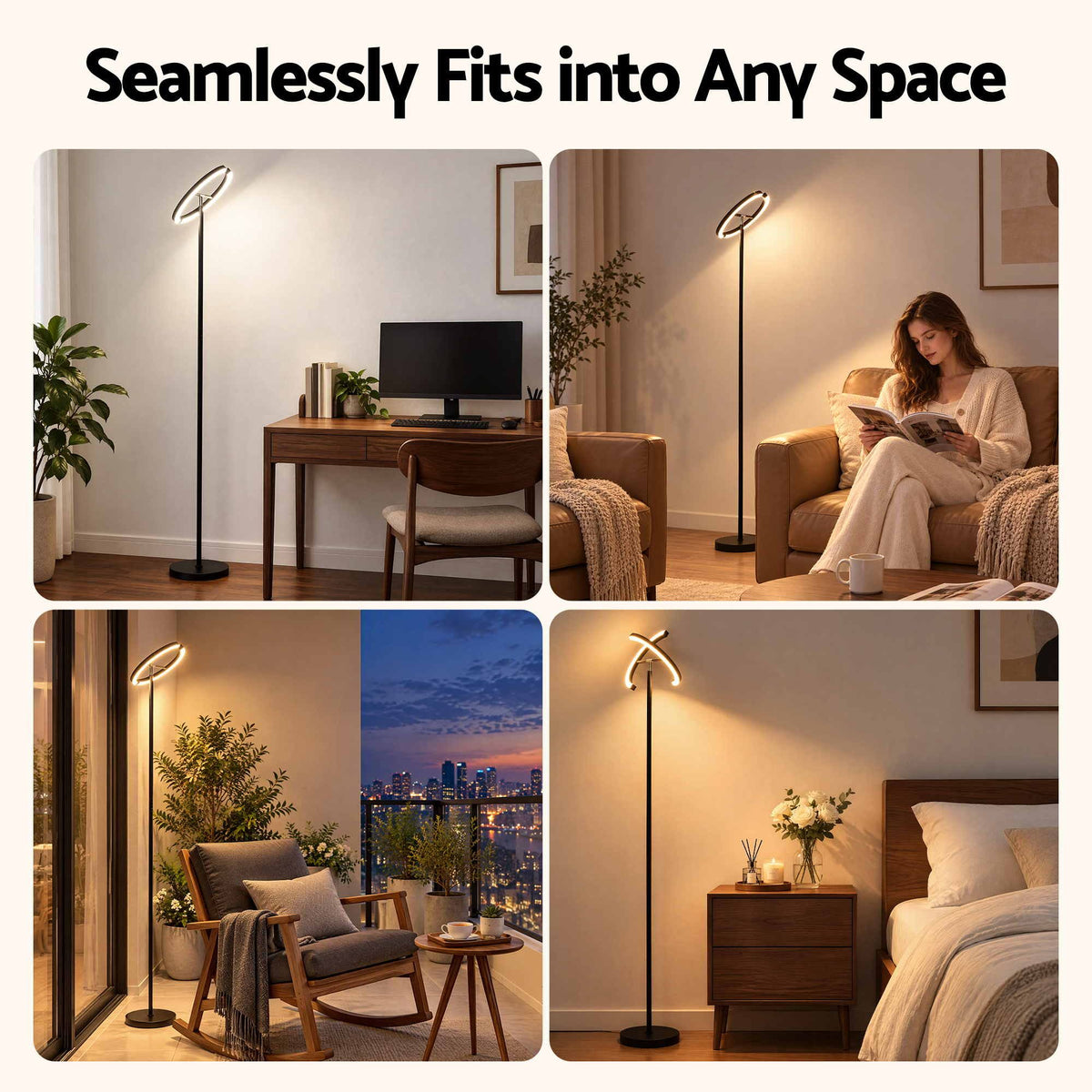 Artiss LED Floor Lamp with Dual Rotating Heads, Dimmable Light and Remote Control Black 20W.