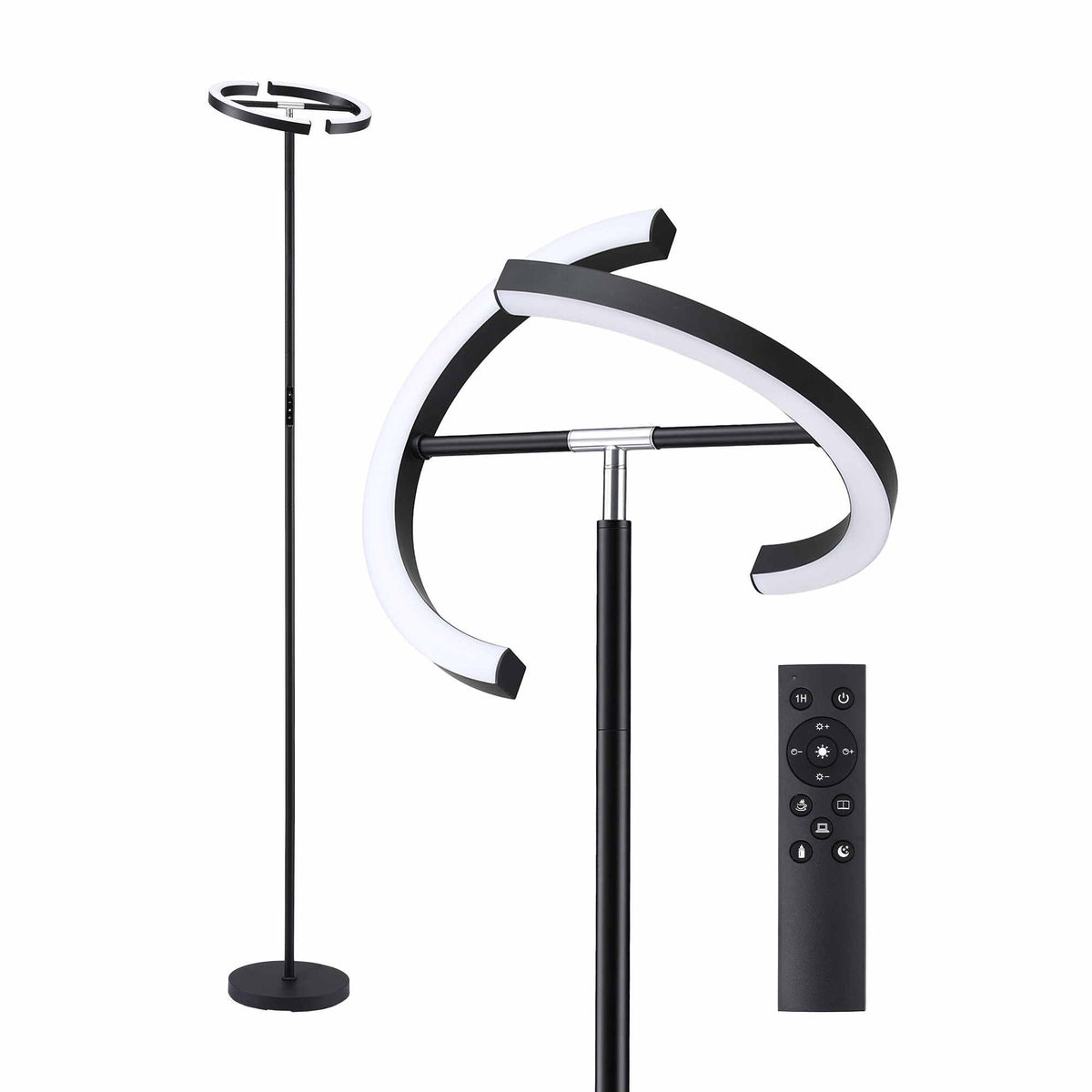 Artiss LED Floor Lamp with Dual Rotating Heads, Dimmable Light and Remote Control Black 20W.