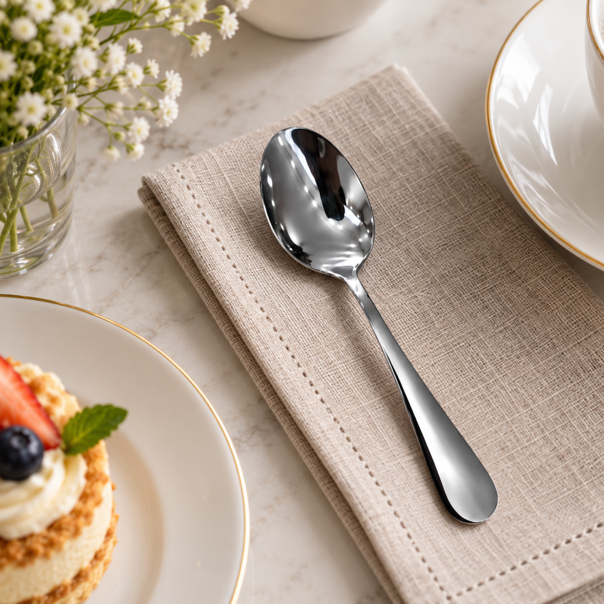 Dolphy Augusta Stainless Steel Dessert Spoon 185mm – 18/0 Grade Cutlery for Desserts, Cereal & Soup (Pack of 12)