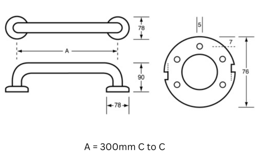 Dolphy 300mm Straight Grab Rail – Stainless Steel Bathroom Support Bar with Sure Grip & Concealed Mounting – Silver