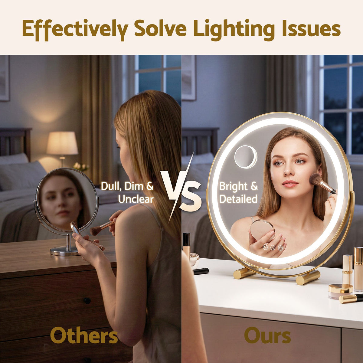 Embellir 50cm Hollywood Makeup Mirror with Lights and 10X Magnifier Round Gold.