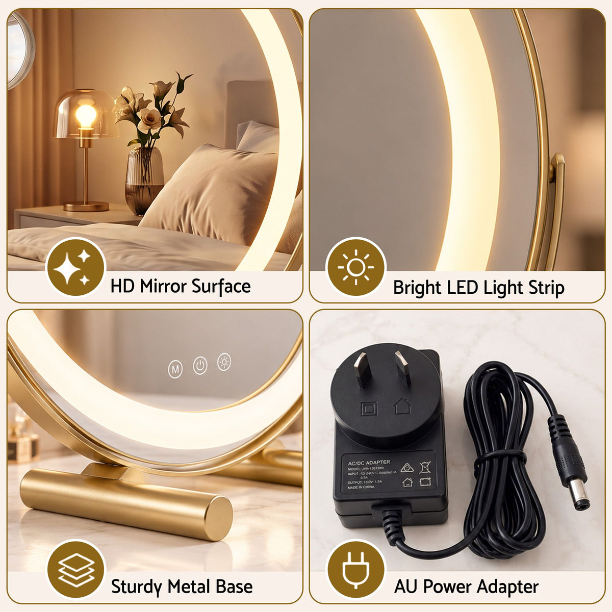 Embellir 50cm Hollywood Makeup Mirror with Lights and 10X Magnifier Round Gold.