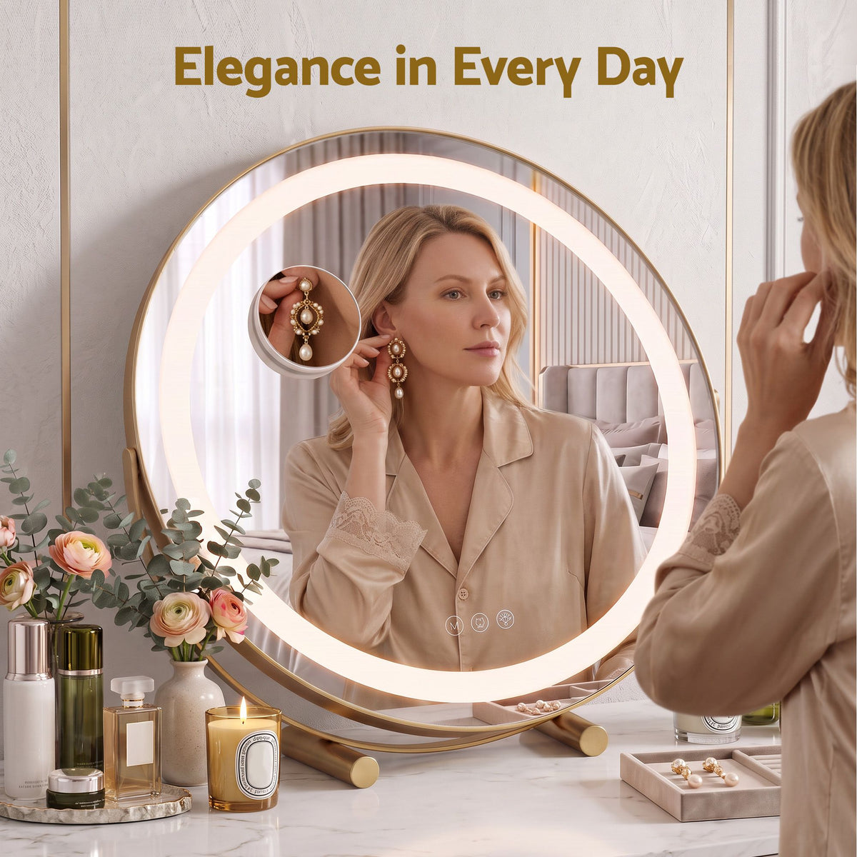 Embellir 50cm Hollywood Makeup Mirror with Lights and 10X Magnifier Round Gold.