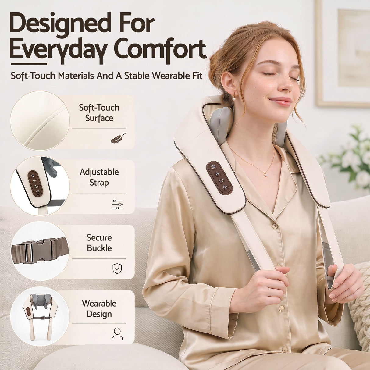 Livemor Neck Massager with Heat Pillow Shiatsu Shoulder Back Massager Pain Relief Tissue Kneading - Shoppers Spot Health & Beauty > Massage & Relaxation > Massagers - Alternate view 6
